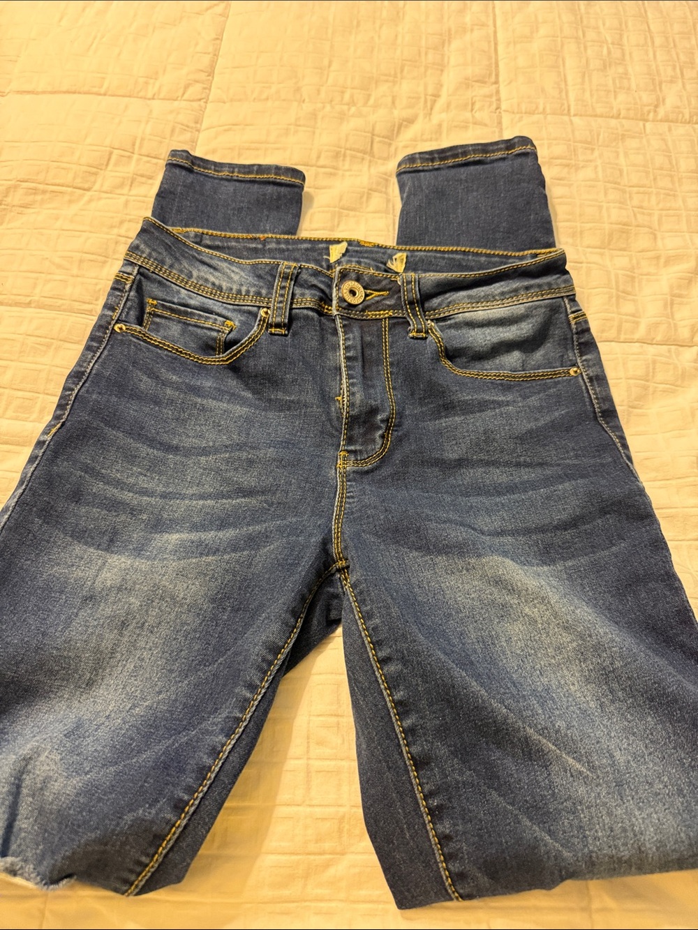 Women's Dark Blue Skinny Jeans with Faded Detail